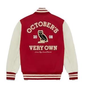 Custom Men's <b>Red</b> <b>Wool</b> Varsity Jacket Patchwork Streetwear Letterman Bomber Jacket Owl Embroidery Vintage Baseball Uniform Coat - Product Image 2