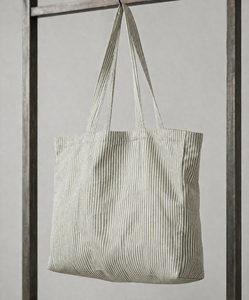 Striped Corduroy Tote <b>Bag</b> Zipper Shoulder Handbag <b>Large</b> Capacity Shopping Carryall for Daily Use - Product Image 2