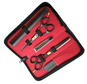 Kit de ciseaux à effiler de qualité supérieure couleur argent 6 pièces, magnifiques kits de barbier avec étui en cuir à fermeture éclair - Product Image 5