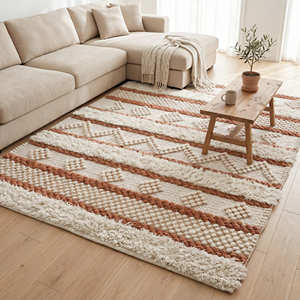 Tapis en coton bohème avec motif géométrique tribal pour salon, chambre à coucher, décoration intérieure de style farmhouse et moderne - Product Image 1