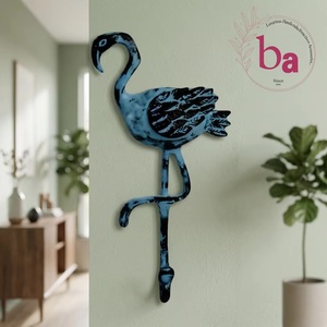 Ba Blue Distressed Cast Iron Flamingo Wall Hook Handmade Animal Design Coat Hat <b>Hanger</b> Single Hook Vintage Style Adjustable - Product Image 1