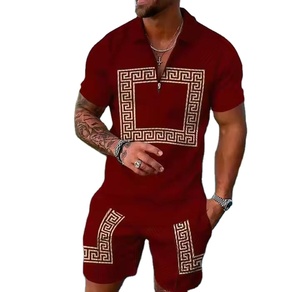 Conjunto de pantalones cortos de playa de secado rápido, conjunto de dos piezas estampado para hombre, vacaciones en la playa, secado rápido después del baño, fácil de llevar - Product Image 1