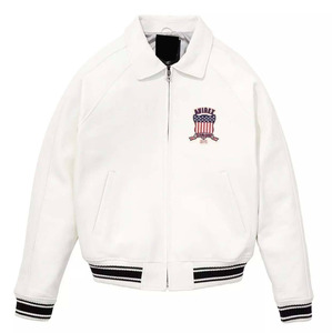 Chaqueta Varsity Blanca para Hombre Avirex, Diseño con Parches Bordados, Cuello Camisero, Cierre de Cremallera, Estilo Casual, Chaquetas de Cuero Genuino - Product Image 2