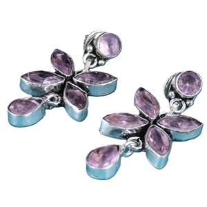 Pendientes Colgantes Florales de Plata Oxidada Hechos a Mano con Amatista, Joyería de Moda para Mujer, Fabricante - Product Image 3