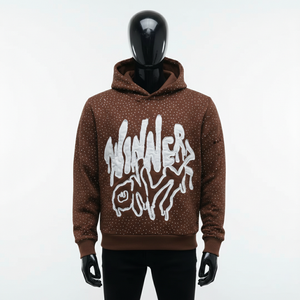 ผู้ผลิตเสื้อฮู้ดดี้โอเวอร์ไซส์ผ้าฝ้ายฟลีซหนานุ่มแบบกำหนดเอง ประดับด้วยคริสตัล แต่งลายขาดๆ แบบมีสไตล์ คุณภาพสูง ปักลายอย่างดี สตรีทแวร์ - Product Image 1