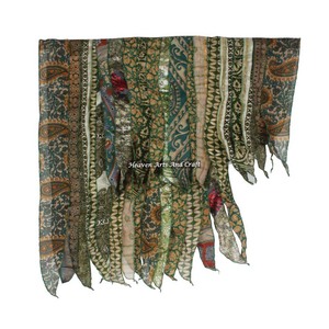 Pañuelo Dupatta de 15 Tiras de Poliéster-Seda, Bufandas de Sari Recicladas, Fabricante Mayorista de la India, Parches de Sari, Bufanda Reversible - Product Image 5