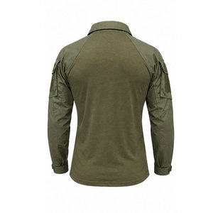 Chemise à manches longues pour homme, vert olive, col montant, séchage rapide, style vêtements de travail, coupe classique, couleur unie, tissu tissé - Product Image 3