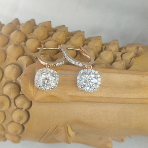 Boucles d'oreilles pendantes en diamant taille ronde en or rose, élégantes et étincelantes, pour mariage, fête, usage quotidien, bijoux de luxe, cadeau - Product Image 1