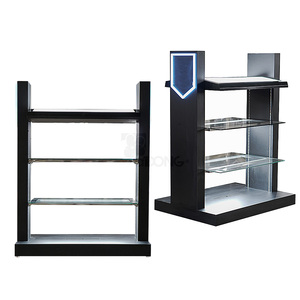 Custom Vertical Illuminated Freestanding Display Rack | Premium Metal and Glass Modern Store Fixture with LED Logo-OEM Accept - Product Image 1