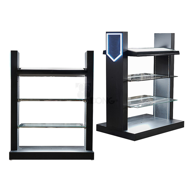 Custom Vertical Illuminated Freestanding Display Rack | Premium Metal and Glass Modern Store Fixture with LED Logo-OEM Accept