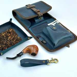 Estuche para Pipa y Tabaco Enrollable de Cuero Genuino Hecho a Mano con Cierre de Botón, a Prueba de Polvo, Accesorios Personalizados para Fumar (110 Caracteres) - Product Image 4