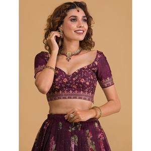 Incroyable sangeet en organza imprimé floral violet Lehenga Choli - Product Image 3