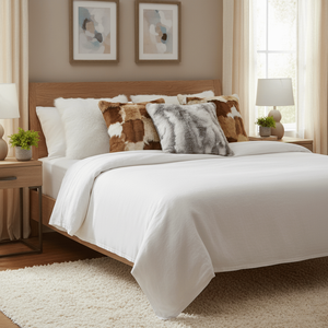 Ensemble de 6 housses de coussin en fausse fourrure blanche de qualité supérieure et en tissu texturé blanc pur, 45 cm, patchwork en cuir de vachette - Product Image 5