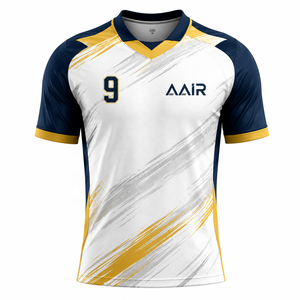 Maillot de football unisexe AAIR blanc et marine, imprimé par sublimation, anti-humidité, manches courtes, toutes saisons, adulte, polyester/coton 300g - Product Image 4