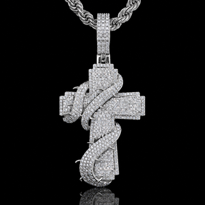 iced out thorned <b>cross</b> <b>pendant</b> necklace for <b>men</b> hip hop cubic zirconia cz simulated diamond silver gold plated religious jewelry - Product Image 2
