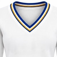 Pull-over blanc à col en V pour femme avec broderie de logos personnalisés, manches longues, style preppy, 100% acrylique, tricoté