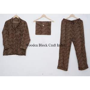 Ensemble de pyjama en coton fait main pour femmes, imprimé floral d'été, respirant, doux, séchage rapide, confortable, longueur intégrale, vêtements de nuit - Product Image 2