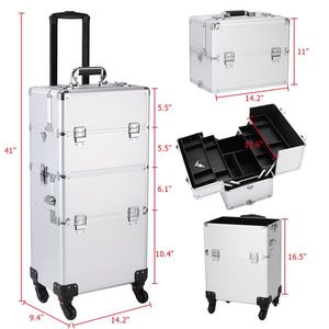 3-in-1 Silver Aluminum Cosmetic <b>Makeup</b> Case for Tattoo <b>Box</b> Storage - Product Image 2