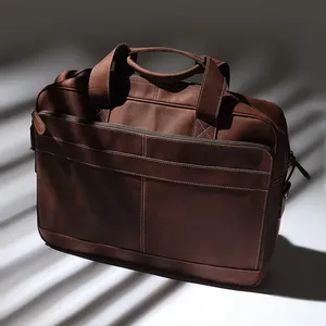 Top Quality Men's Slim Brown Leather Laptop Bag Handmade Leather Laptop Case with Smart Organization Manufacturer Supply - Product Image 1