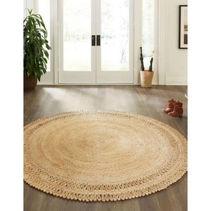 Tapis rond en jute fait main, style bohème, tissage plat, écologique, décoration de salon, couleur naturelle, poils fins - Product Image 1