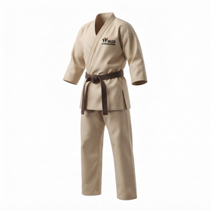 WIZE INTERNATIONAL Karate Gi Beige 100% Algodón Transpirable Uniforme Unisex para Adultos con Logotipo en la Manga Izquierda - Product Image 3