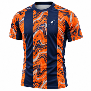 เสื้อฟุตบอลผู้ชายคุณภาพพรีเมียม สั่งทำได้ตามต้องการ ผ้าโพลีเอสเตอร์ 100% แห้งเร็ว ระบายอากาศดี คอวี รับผลิตแบบ OEM ODM พร้อมสกรีนโลโก้ - Product Image 4