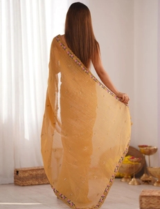 Sari de Seda con Relieve KV, Sin Arrugas, Reversible, para Fiestas Estilo Bollywood - Product Image 4