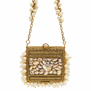 Elegant Crystal <b>Pearl</b> Square Frame Evening Purse <b>Bag</b> Lightweight Metal Chain Strap Flap Closure Sparkling Party Accessory - Product Image 1