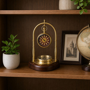 Premium Brass Desk <b>Clock</b> with Compass Wooden Base Vintage Antique Nautical Table <b>Clock</b> Decorative Home Office Timepiece - Product Image 5