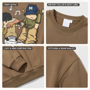 Men's Cartoon Printed Crew Neck Sweatshirt Oversized Regular Fit Knitted Cotton Pullover Autumn Casual Style Front Logo - Product Image 6