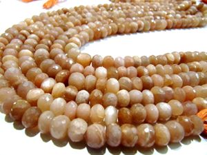 Perles facettées en pierre de lune pêche naturelle, forme rondelle, 8-9 mm, brin de 8 pouces de long - Product Image 2