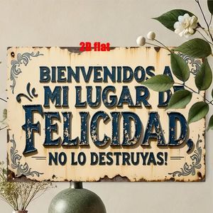 CIFbuy Targa Vintage in Metallo 'Benvenuti nel Mio Paradiso Felice' con Decorazioni Floreali Rustiche per Casa, Bar, Caffè, Man Cave, Fattoria - Decorazioni Artistiche in Metallo - Product Image 4