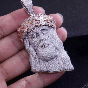 Pendentif visage de Jésus en argent 925 avec micro-pavé de moissanite, style hip-hop pour homme, à porter au quotidien, pendentif religieux. - Product Image 2