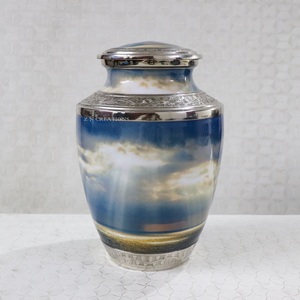 Urna funeraria Sky Ocean, duradera, para guardar cenizas por mucho tiempo, urna conmemorativa de aluminio grabada para cenizas humanas de adultos. - Product Image 1
