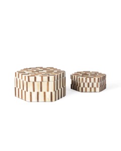 Handcrafted Bone Inlay Decorative Round <b>Storage</b> Box Set with Geometric Mosaic Pattern Jewelry Organizer Keepsake Boxes for Home - Product Image 1