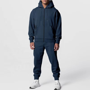 Ensemble de jogging pour homme de haute qualité, 100 % polyester, coupe ample, fermeture éclair intégrale, doublure polaire, sweat à capuche uni et pantalon de jogging. - Product Image 3