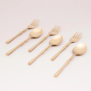 Juego de Cubiertos Dorado Mate, Diseño Minimalista, Apto para Lavavajillas, Cubiertos para Boda, Tenedores y Cucharas de Metal con Mango Trenzado - Product Image 4