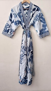 Robe kimono japonaise pour femme en coton indien pur à 100 %, imprimée à la main, faite à la main, décontractée, matelassée, en coton, style peignoir - Product Image 3