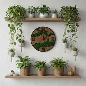 Reloj de Pared Mecánico 3D de Madera Rústica con Efecto Musgo, Hecho a Mano, con Números Romanos, Decoración de Pared de Madera Natural, Estilo Moderno para Casa de Campo - Product Image 5
