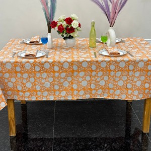 Handmade Indian Boho Rectangular Tablecloth Floral Block Print Cotton Cover for Indoor and Outdoor Dining Table Decor <b>Set</b> - Product Image 4