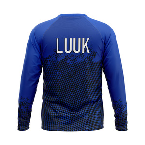 T-shirt de performance à manches longues et col rond pour homme, séchage rapide, imprimé par sublimation, bleu, haut de sport, fourniture directe usine - Product Image 2