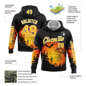 เสื้อฮู้ดพิมพ์ลายฮาโลวีนแบบกำหนดเองสำหรับผู้ชาย สีดำสีส้ม ดีไซน์ไม่ซ้ำใคร ชื่อและหมายเลขส่วนตัว สวมใส่สบายๆ ในฤดูใบไม้ร่วง ทรงพอดีตัว - Product Image 2