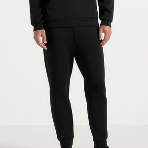 Men Black Cotton Sweatpants Elastic Waist <b>Drawstring</b> Casual Joggers Side Pockets Breathable Midweight Knitted Pants Autumn Style - Product Image 2