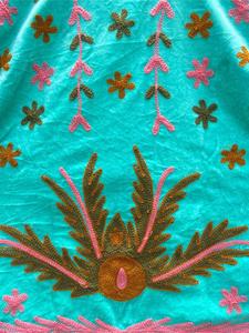 Ethnic Turquoise <b>Velvet</b> Embroidered Suzani <b>Jacket</b> With Floral Pattern Full Sleeve Stand Collar Handmade <b>Women</b> Winter Outerwear - Product Image 2