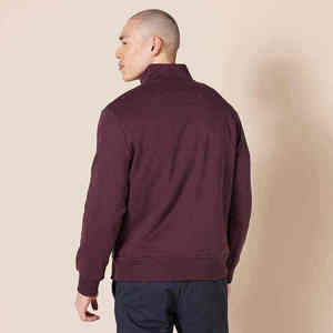 Pull en maille bordeaux pour homme, col montant zippé, coupe classique, couleur unie, décontracté, pour l'automne - Product Image 5