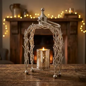 Metal <b>Twig</b> Design Lantern with Glass Candle Holder Rustic <b>Decorative</b> Tabletop Lighting <b>for</b> Home Garden Patio Wedding Event <b>Decor</b> - Product Image 3