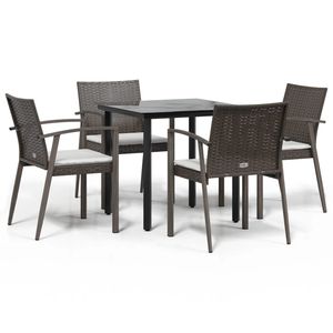 Set da pranzo da 5 pezzi in Poly Rattan e acciaio con cuscini Set da giardino - Product Image 2