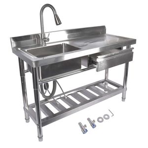 Lavello Commerciale Indipendente per Cucina Professionale 47'' con Lavello Sinistro in Acciaio Inox, Cassetto e Rubinetto Estraibile - Product Image 1