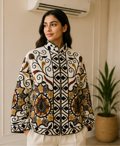 Veste Suzani ouverte artisanale haut de gamme, col mandarin, motif cachemire, style bohème, rose, pour femme, vente en gros, manteaux tendance - Product Image 3