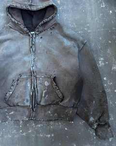 เสื้อฮู้ดซิปโอเวอร์ไซส์สำหรับผู้ชาย ผ้าคอตตอนย้อมสีแบบถัก สีพื้น ดีไซน์กระเป๋า  สไตล์ฤดูใบไม้ร่วง - Product Image 2